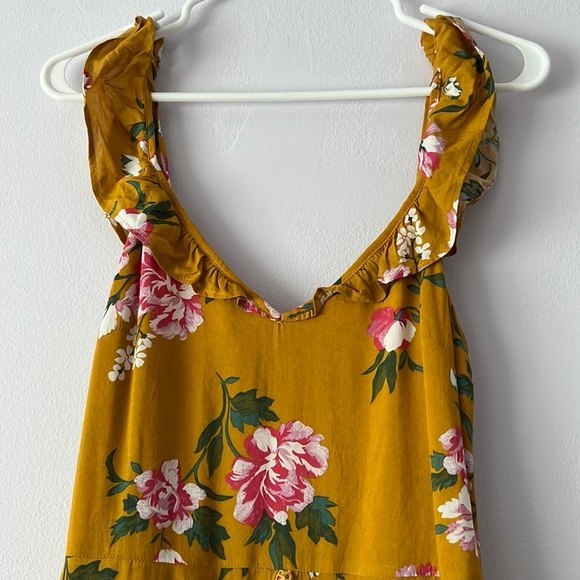 NWT MINKPINK Mustard Yellow Floral Ruffled Tiered Mini Dress - Picture 3 of 14